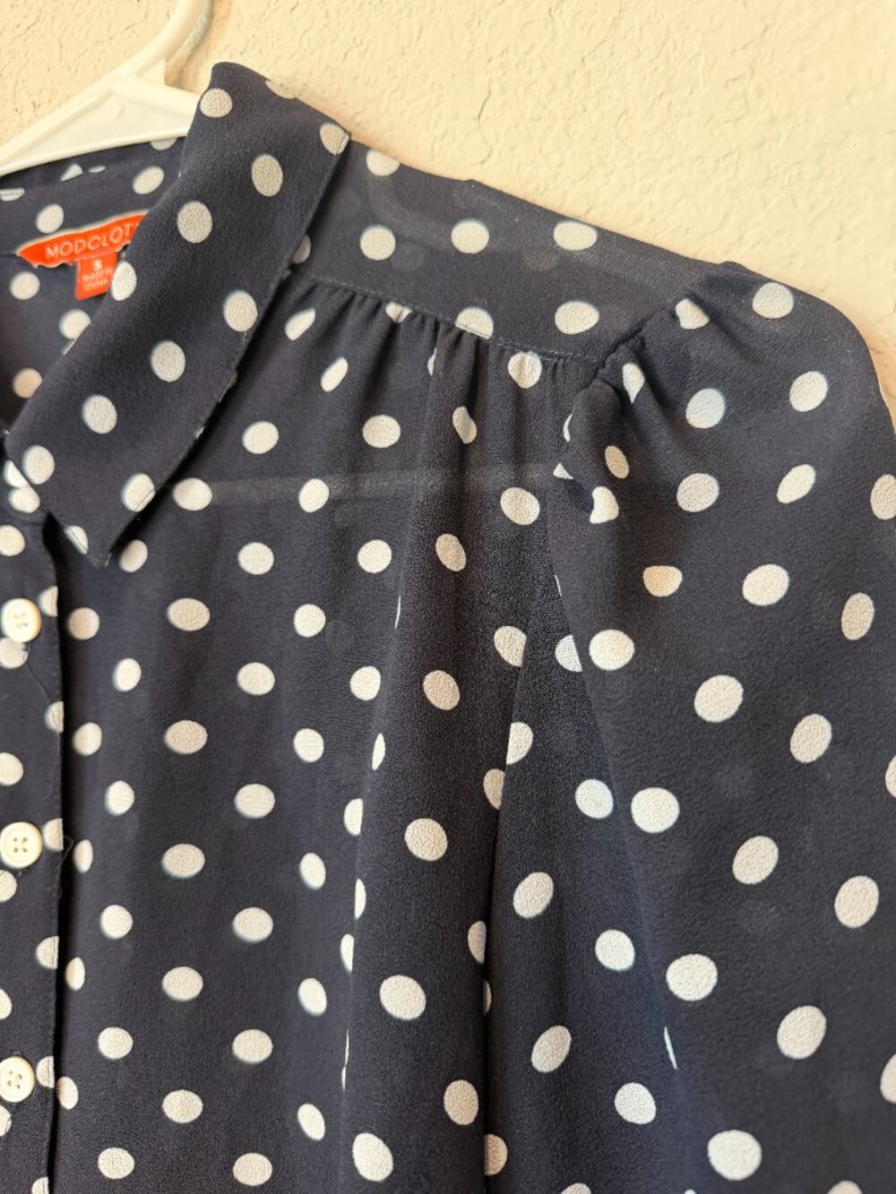 Modcloth Black White Polka Dot Blouse Size Small - Picture 2 of 6